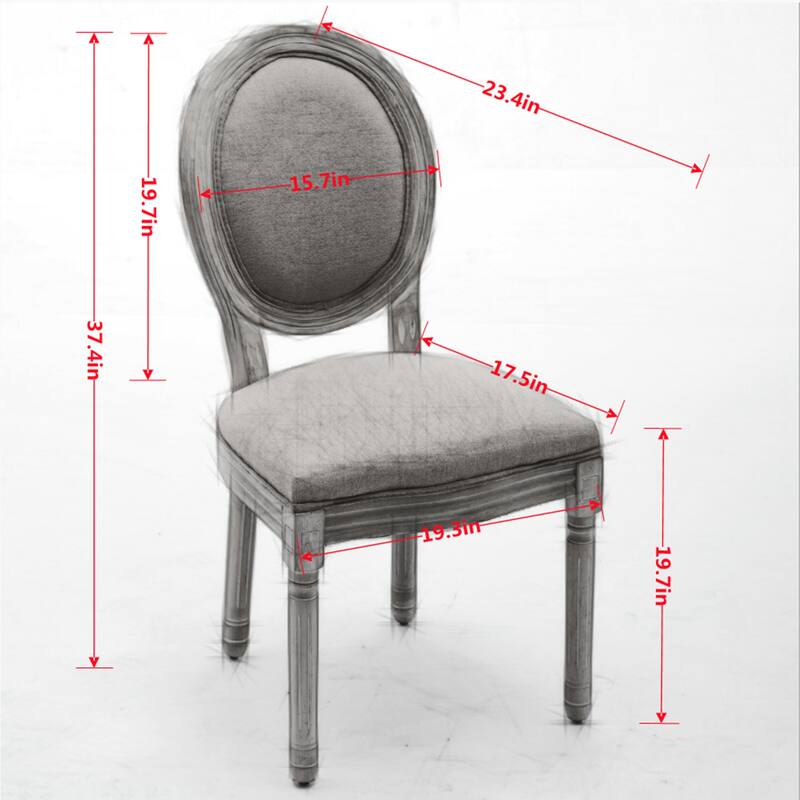 Kitchen Linen Dining Chair Set of 2, Wooden Frame Chair w/ Oval Backrest
