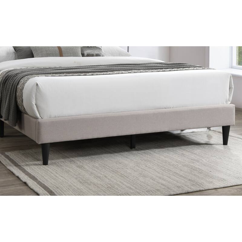 Queen Size Light Brown Burlap Fabric Platform Bed with Nailhead Trim Headboard