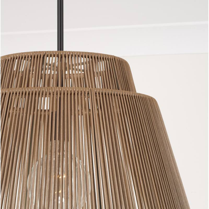 24" W x 17.25" H 1-Light Indoor Outdoor Pendant in Matte Black and Hand-wrapped Resin Rope - 23"W x 17"H