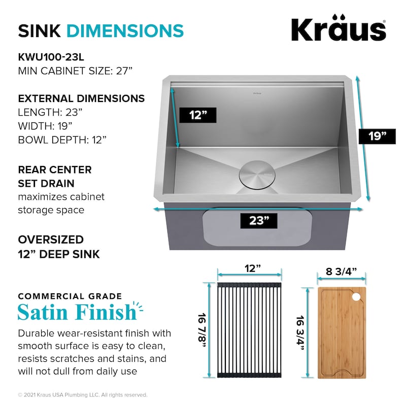 Kraus KWU100-23L Kore 23" Undermount Single Basin Stainless Steel