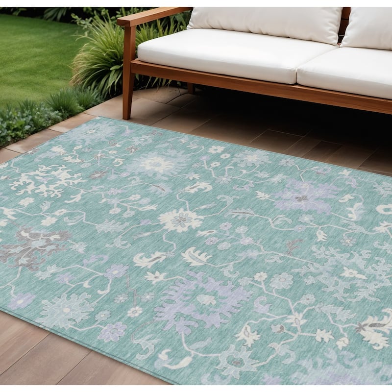 HomeRoots Floral Transitional Rectangle Outdoor Rug - 8' X 10'