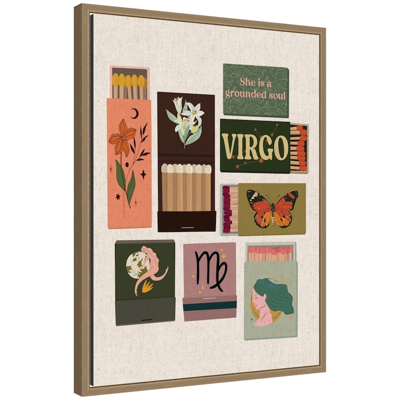 Kate and Laurel Virgo Matchbook Linen FC by Megan Ryan Framed Canvas Wall Art Print - 18x24
