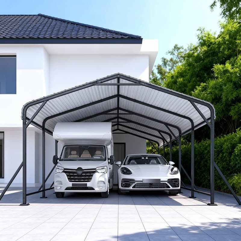EROMMY Heavy Duty Metal Carport with Extra Support Poles, UV & Waterproof Car Canopy for Outdoor Vehicle Shelter - 13'x26'
