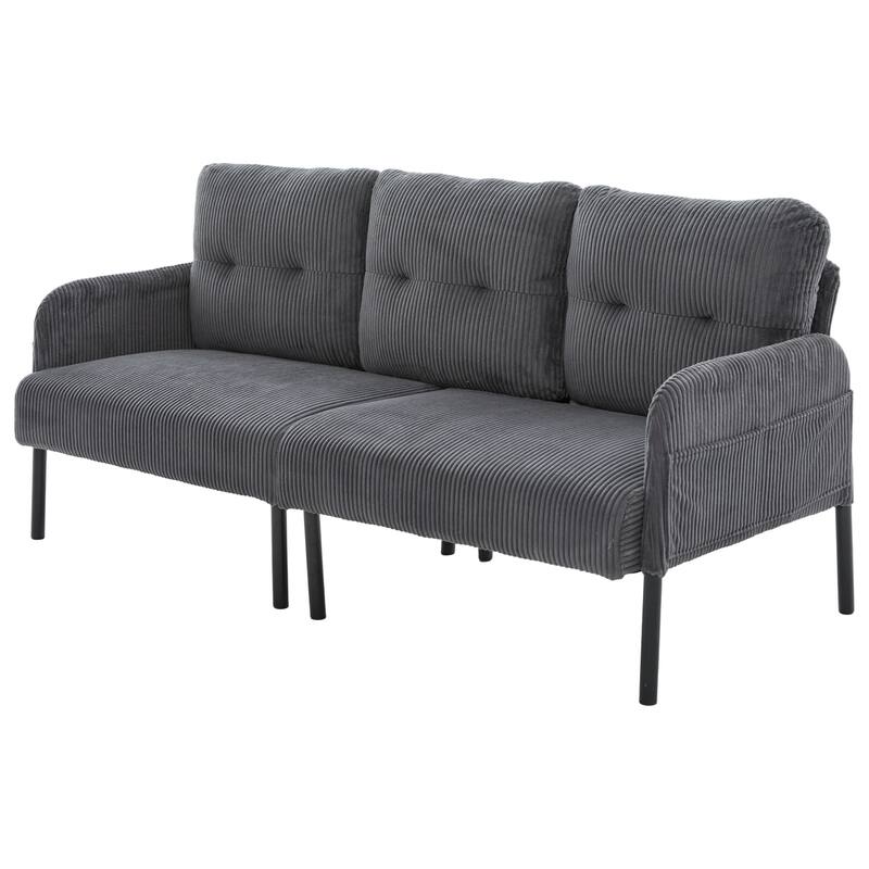HOMEFUN Corduroy Upholstered Oversized Wood Frame Loveseat Sofa with Metal Legs and Side Pockets