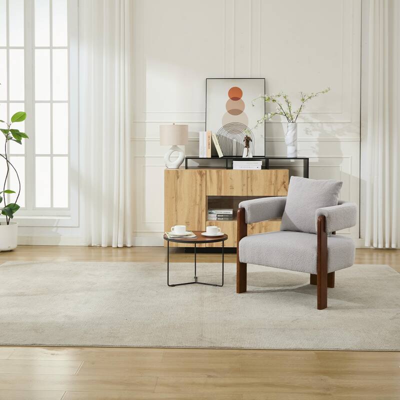 SEYNAR Modern Teddy Upholstered Fabric Round Armchair with pillow