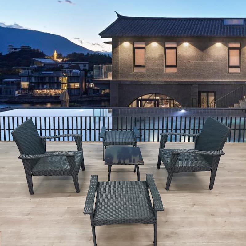 Rattan Luxe 5-piece Outdoor Patio Furniture Set with Removable Plush Cushions, Easy Clean and Assemble