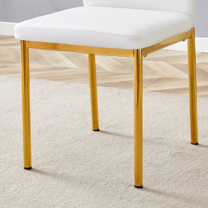 4-Piece Dining Set with 36.6'' Round Tempered Glass Table & White-Gold Chairs - Modern Luxe Style for Living Room & Kitc
