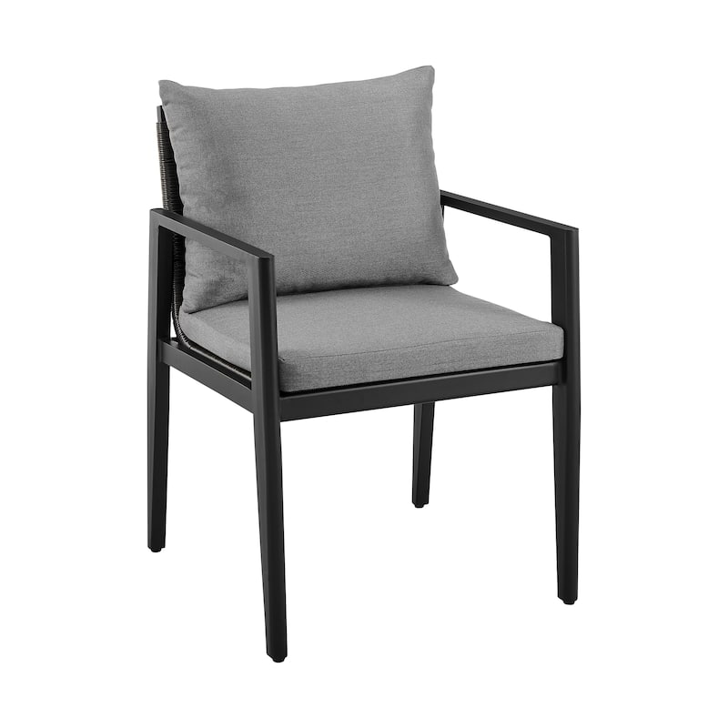 Cayman Outdoor Patio Dining Chairs with Arms in Aluminum with Grey Cushions - Set of 2