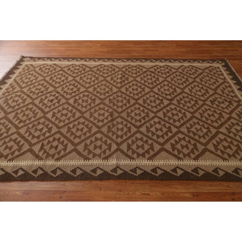 Geometric Tribal Kilim Oriental Area Rug Flat-woven Wool Carpet - 5'4" x 8'5"