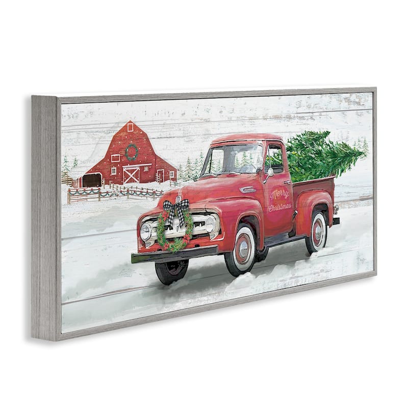Stupell Christmas Truck on Snowy Farm Framed Giclee Art Design By Mollie B.