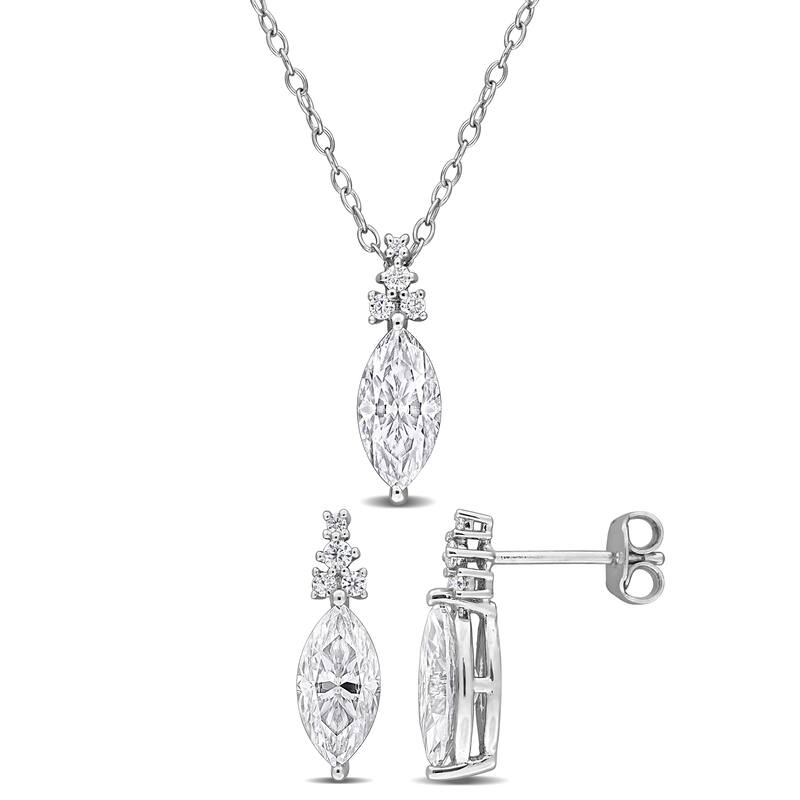 Miadora Sterling Silver Created Moissanite Necklace and Earrings Set - Marquise