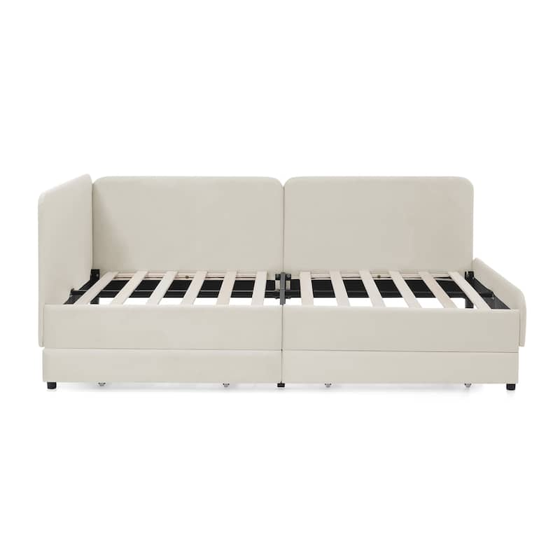 Twin Size Upholstered Platform Bed Frame with 2 Storage Drawers