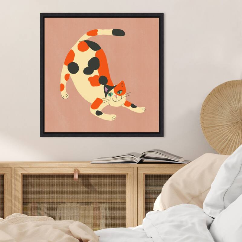 Playful Calico Cat by Little Dean Framed Canvas Wall Art