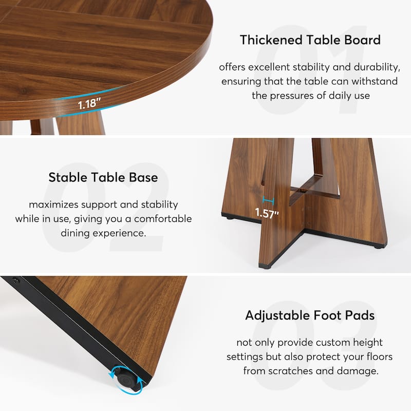 Round Dining Table for 4, 47 Inch Farmhouse Kitchen Table Small Dinner Table Wood Kitchen Table for Dining Room Living Room