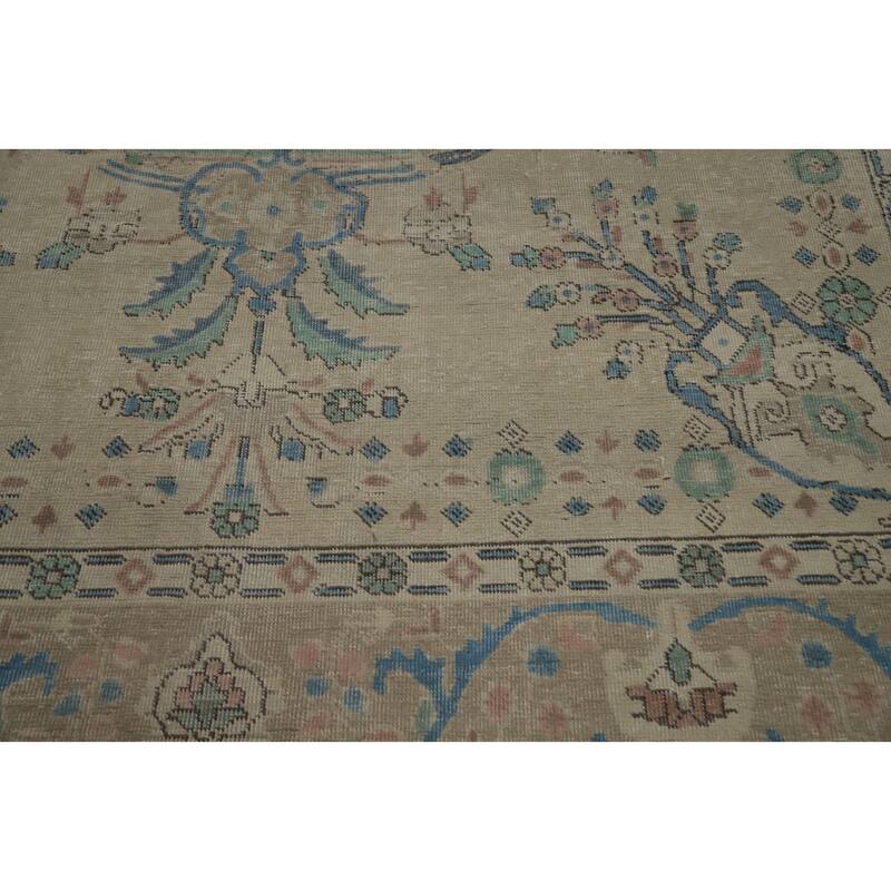 Hand Knotted Oriental 100% Wool Carpet Traditional Floral Beige & Ivories Tabriz Area Rug - 11' 0'' X 7' 10''