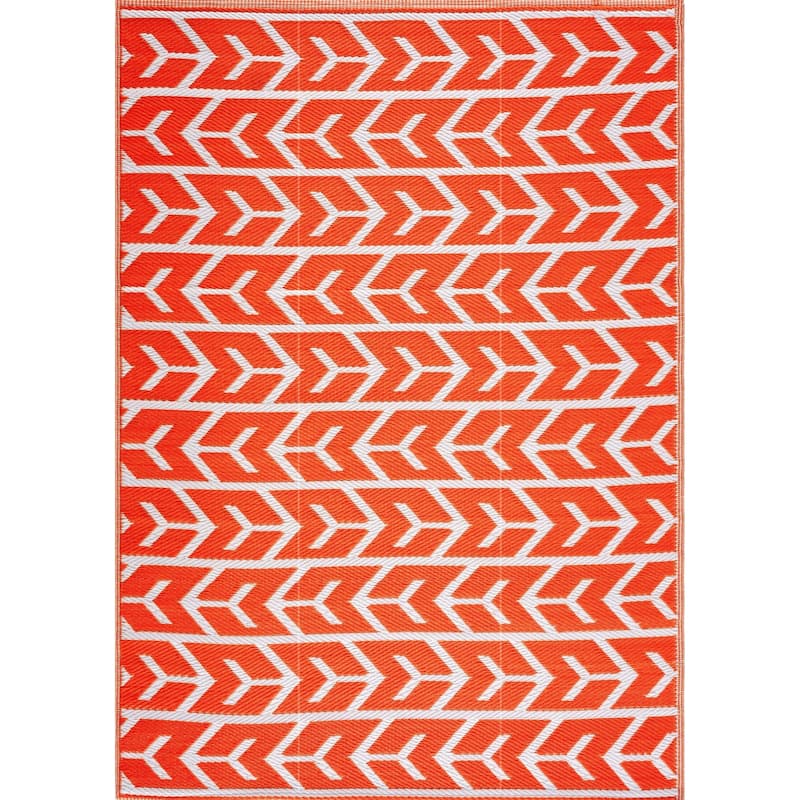 Playa Rug Outdoor Recycled Reversible Plastic Folded Mat/Rug Amsterdam Collection Lightweight & Weather, Water and UV Resistant - 6'x9' - Orange&White