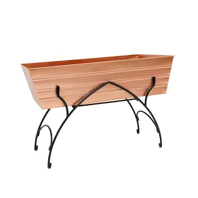 Achla Designs 35.25"L Rectangular Galvanized Steel Indoor Outdoor Large Flower Box w/Black Wrought Iron Bella Stand