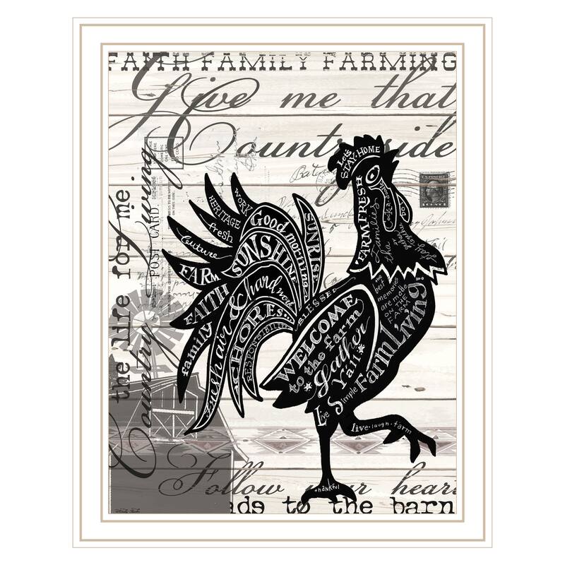TrendyDecor4U Contemporary "WELCOME TO THE FARM CHICKEN" Framed Print Wall Art - White