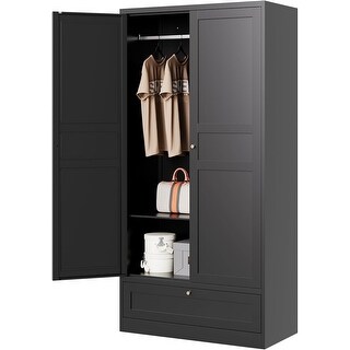 72 Inch Tall Metal Wardrobe Closet with Adjustable Shelves, Hanging Rod ...