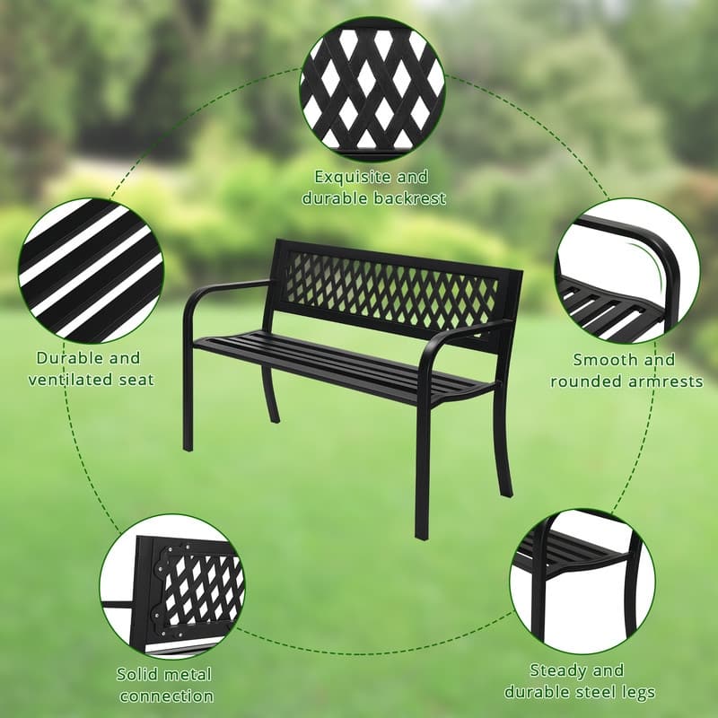 Outdoor 2-Person Black Metal Bench