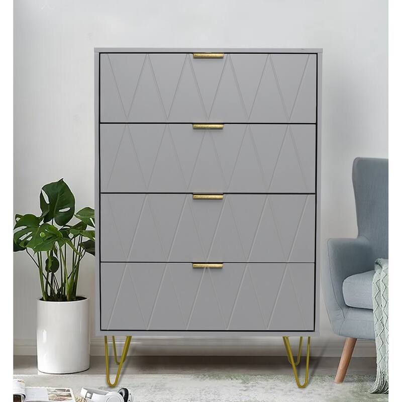 4 Drawers Chest Of Dresser Tall Storage Tower Cabinet with Metal Legs For Bedroom Living Room - Grey
