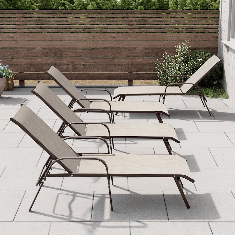 4PCS Outdoor Chaise Lounges Chair Aluminum with Adjustable Backrest - Beige