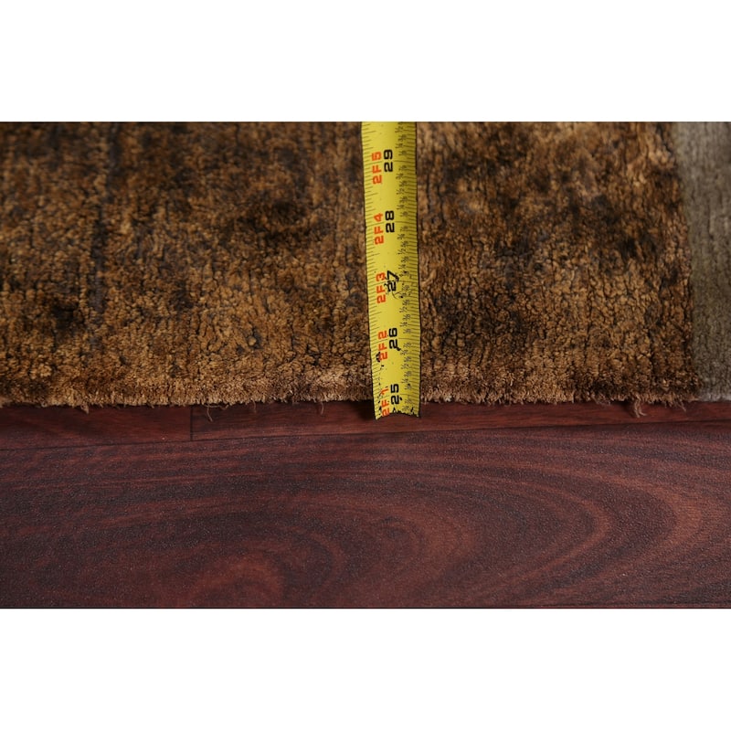 Checkered Vegetable Dye Nepalese Oriental Wool Area Rug Hand-knotted - 5'2" x 7'11"