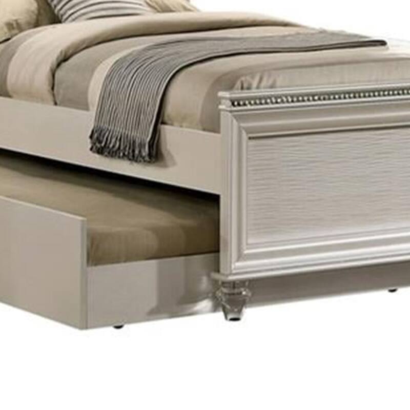 Jisoo Twin Size Bed, Pearl White Upholstery, Radial Arch Headboard