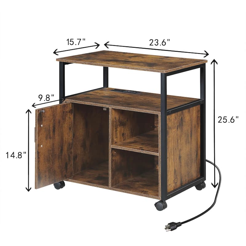 File Cabinet,Office Filing Cabinets with Socket and USB Charging Port,Printer Stand with Storage, Metal Side Frame