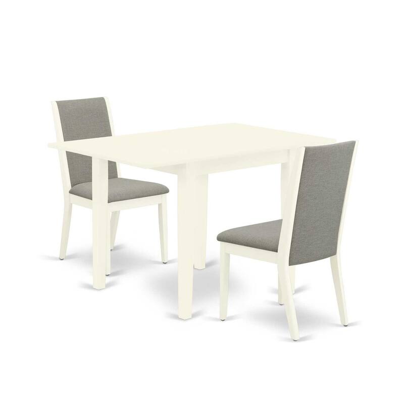 HomeStock 3-Pc Linen White Finish Rectangular Solid Wood Top With Dropleaf Dining Table Set