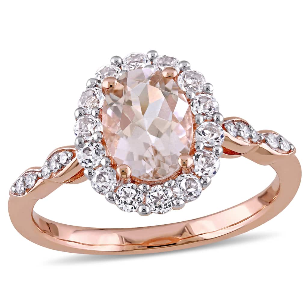 Miadora 14k Rose Gold Morganite and White Topaz and Diamond Halo Ring