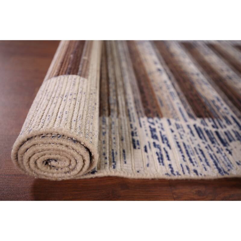 Striped Abstract Oriental Runner Rug Handmade Wool Carpet - 2'7"x 9'10"