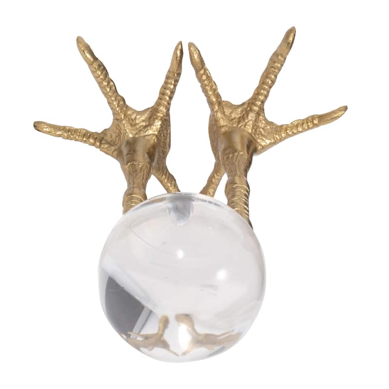 Sagebrook Home 8" Gold Toned Metal Bird Feet Holding Acrylic Ball - 7" x 4" x 8"