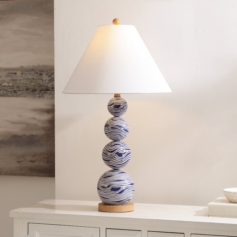 SAFAVIEH Couture Juniper, 32-inch, Table Lamp - 18"W x 18"D x 32"H - White/Blue
