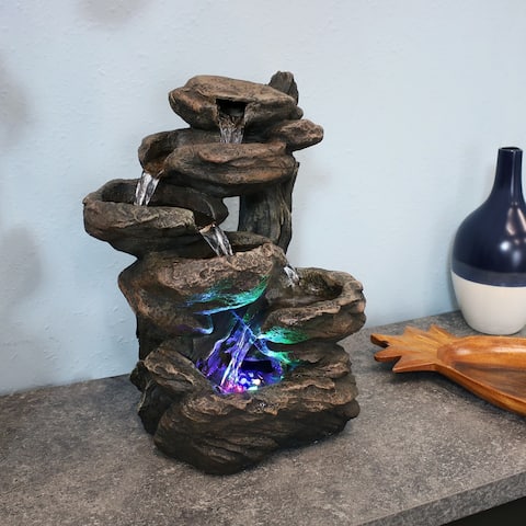 Staggered Rock Falls Tabletop Water Fountain with LED Lights - 13"