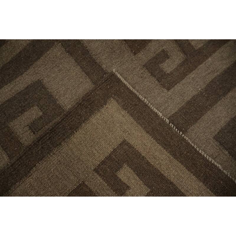 Hand Woven Oriental 100% Wool Carpet Southwestern Tribal Brown Kilim Area Rug - 12' 9'' X 9' 9''