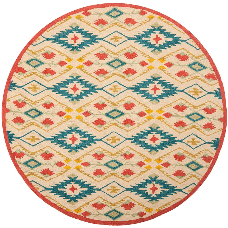 SAFAVIEH Handmade Four Seasons Everly Floral Rug - 4' Round - Natural/Blue
