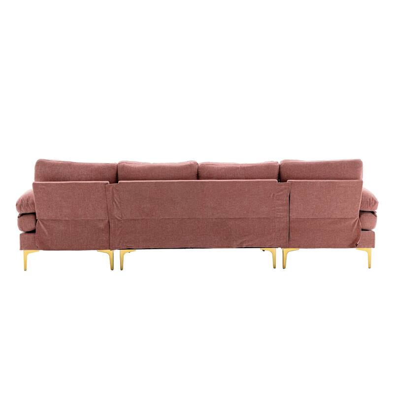 Living Room Chenille Fabric Sofa Sectional Sofa with Cushion Back, Pillow Top Arms, and Metal Legs