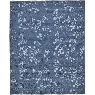9' X 12' Blue Wool Floral Tufted Handmade Area Rug - 3'6