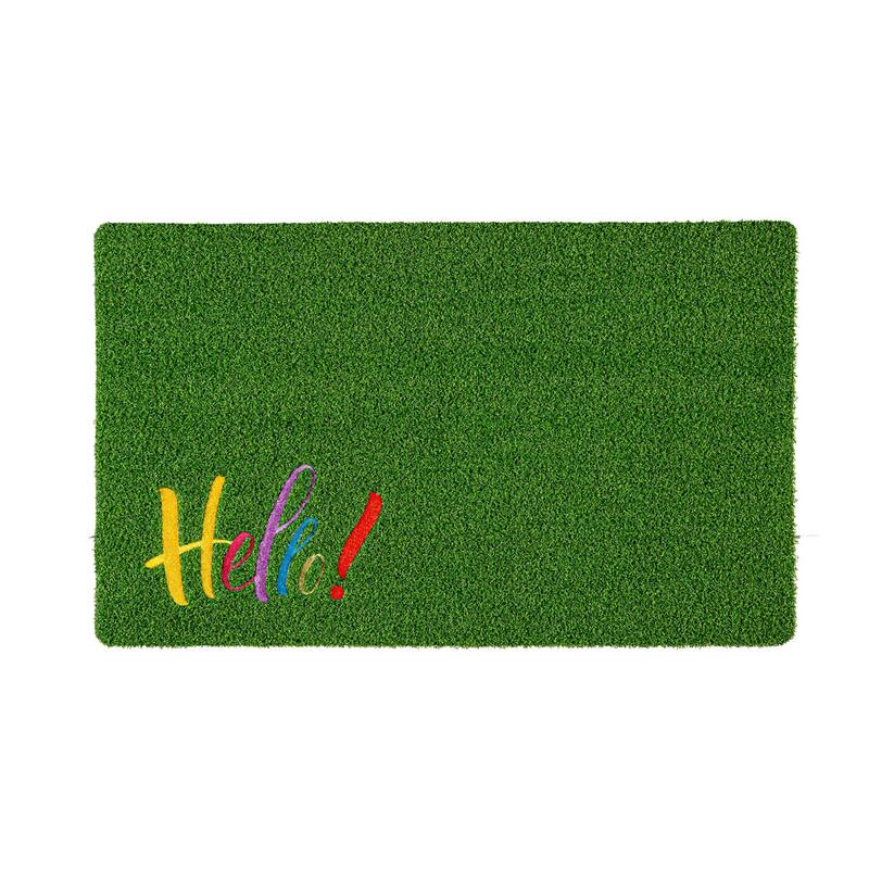 Hello Embroidered Grass Mat