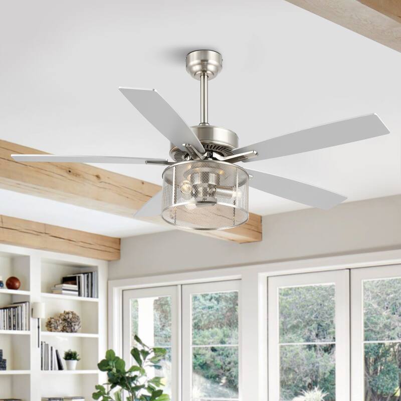 Oscar 52" 3-Light Farmhouse Industrial Iron/Wood Mobile-App/Remote-Controlled LED Ceiling Fan, by JONATHAN Y