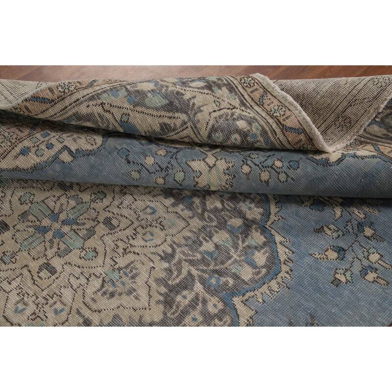 Blue Tabriz Persian Area Rug Handmade Traditional Floral Wool Carpet - 6'7"x 9'6"