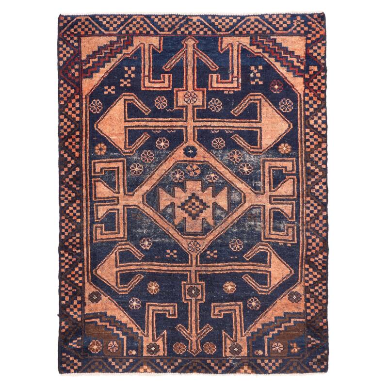 ECARPETGALLERY Hand-knotted Melis Vintage Navy Wool Rug - 4'2 x 5'8