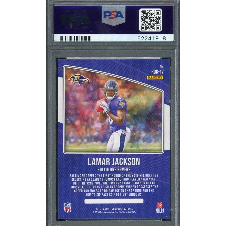 lamar jackson graded rookie card 2018 Panini Donruss Gridiron Kings #RGK17 PSA 8 Its the perfect way for serious collectors and fans to celebrate the impact Lamar Jackson is making on the game. 2018 Donruss Optic Lamar Jackson