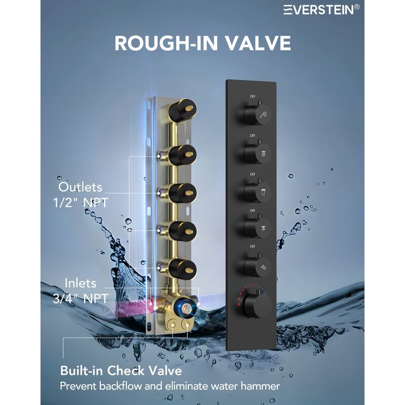 Dual Shower Heads System with 3 Spray Modes 22"*15" Ceiling and 6" Wall Mount Body Jets Handheld Spray LED Music