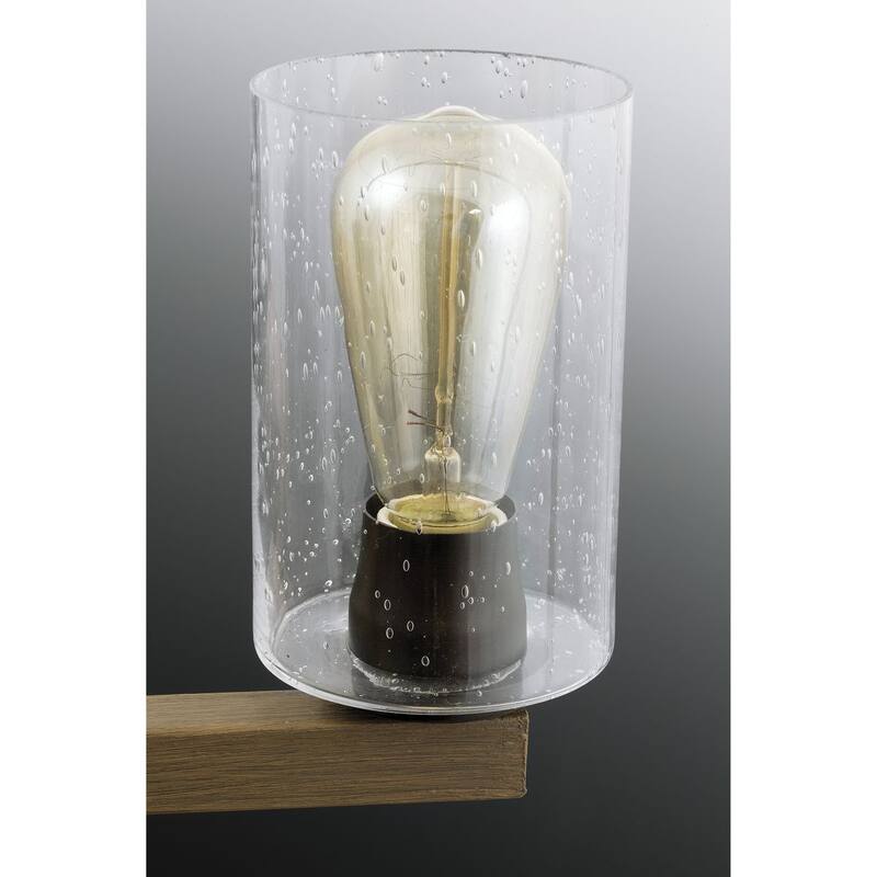 Barnes Mill Collection Four-Light Antique Bronze Clear Seeded Glass Farmhouse Bath Vanity Light - 32.25 in x 5.875 in x 8 in