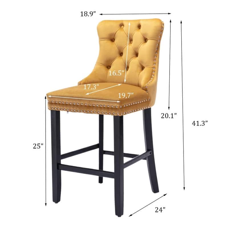 Wing Back Velvet Tufted Nailhead Barstools(Set of 6)
