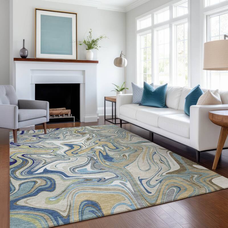 Machine Washable Indoor/ Outdoor Contemproary Fusion Chantille Rug