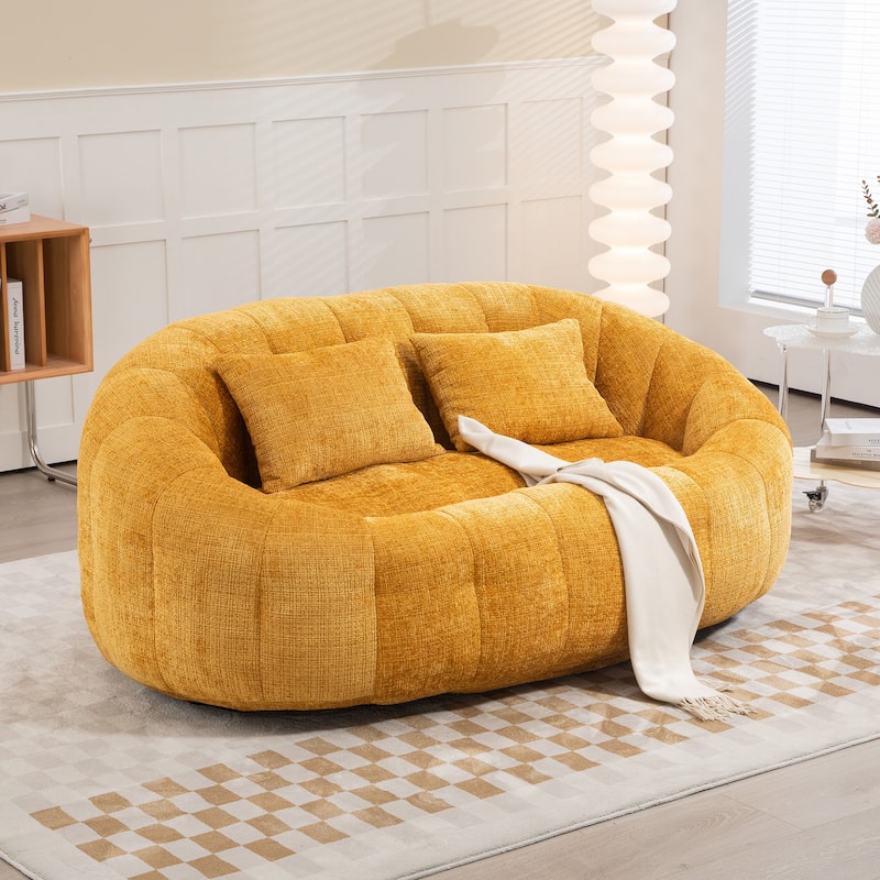 HOMEFUN Chenille Upholstered Durable Comfort Lounger High Back Bean Bag Loveseat Sofa - Yellow
