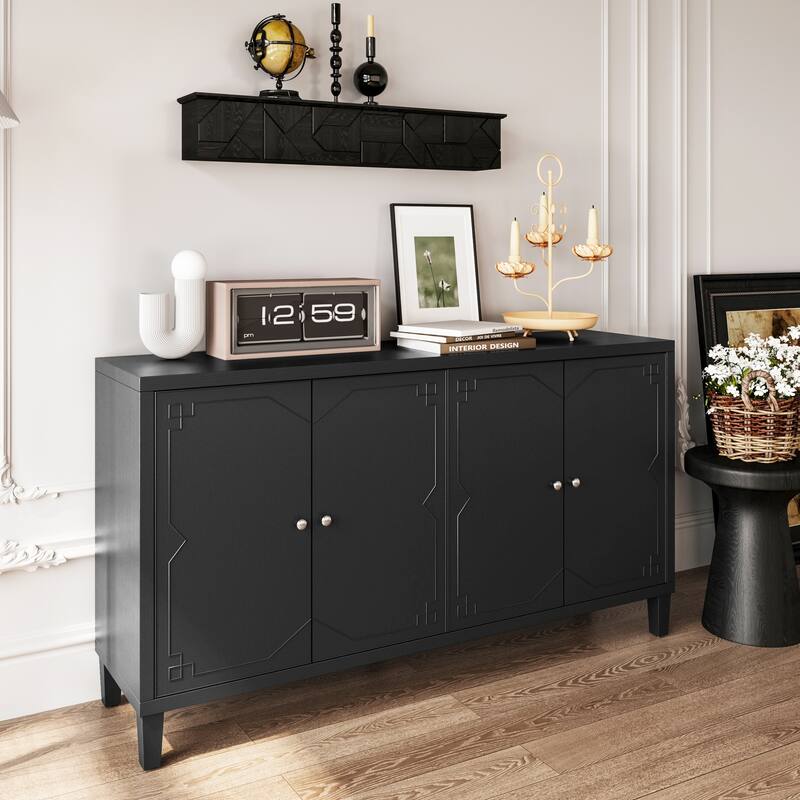 Matte Black 4 Door Wooden Cabinet